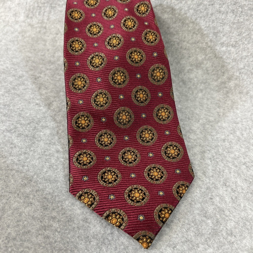 BRUNO PIATTELLI MENS NECK TIE GEOMETRIC Red Maroon HAND MADE SILK